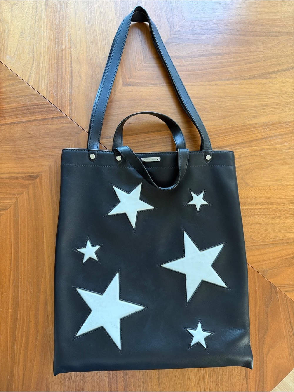 Rebecca Minkoff: Black Star-Accent Leather Tote Bag